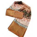 Multi-colored cotton silk printed saree with unstitched blouse, 5.5Mtr length on mannequin