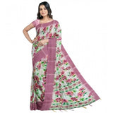 Pink cotton blend floral printed saree with unstitched blouse (5.5Mtr), vibrant floral design for traditional Indian wear