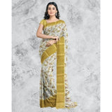 Mustard cotton blend floral printed saree with unstitched blouse, vibrant floral detailing on 5.5mtr fabric