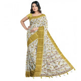 Mustard cotton blend floral printed saree with unstitched blouse (5.5Mtr), traditional Indian women's fashion accessory
