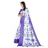 Blue cotton silk floral printed saree with unstitched blouse, vibrant floral patterns on traditional Indian wear