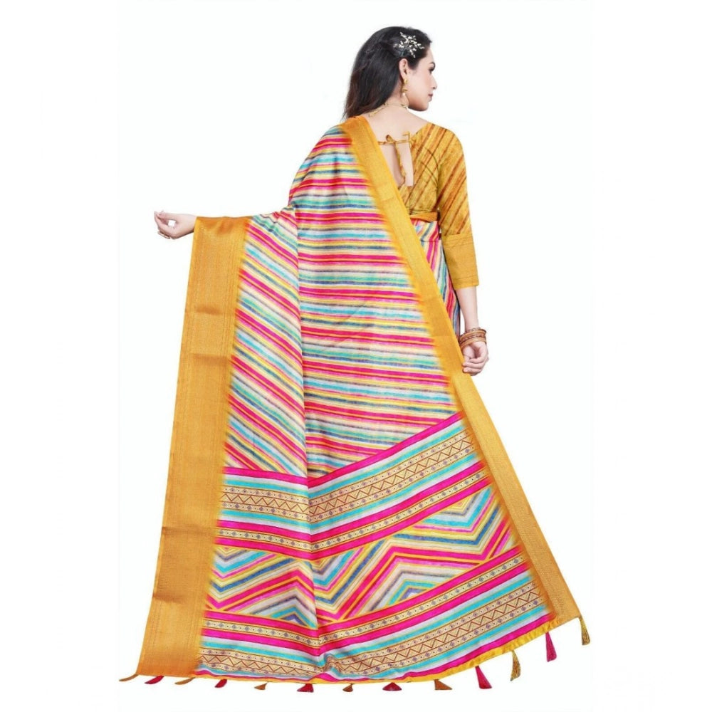 Multicolor cotton silk striped saree with unstitched blouse, vibrant patterns for traditional Indian wear