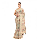 Cream cotton silk floral printed saree with unstitched blouse (5.5mtr), women's ethnic wear accessory