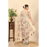 Cream cotton silk floral printed saree with unstitched blouse (5.5Mtr), vibrant blooms on traditional Indian women's attire