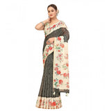 Black Chanderi floral printed saree with unstitched blouse (5.5Mtr) on mannequin