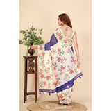 Blue cotton silk floral printed saree with unstitched blouse (5.5Mtr), traditional Indian women's fashion accessory