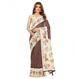 Maroon Chanderi Floral Printed Saree with Unstitched Blouse (5.5Mtr) - Traditional Indian attire