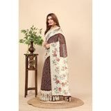 Maroon Chanderi floral printed saree with unstitched blouse (5.5mtr), traditionally hand-loomed design