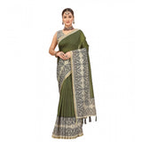 Green Chanderi printed saree with unstitched blouse (5.5Mtr), traditional Indian wear for women