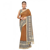 Women's Chanderi Printed Saree With Unstitched Blouse 5.5Mtr (Brown)