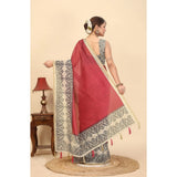 Women's Chanderi Printed Saree With Unstitched Blouse 5.5Mtr (Pink)
