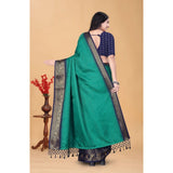 Teal green cotton blend checkered saree with unstitched blouse, 5.5Mtr, traditional Indian women's fashion wear