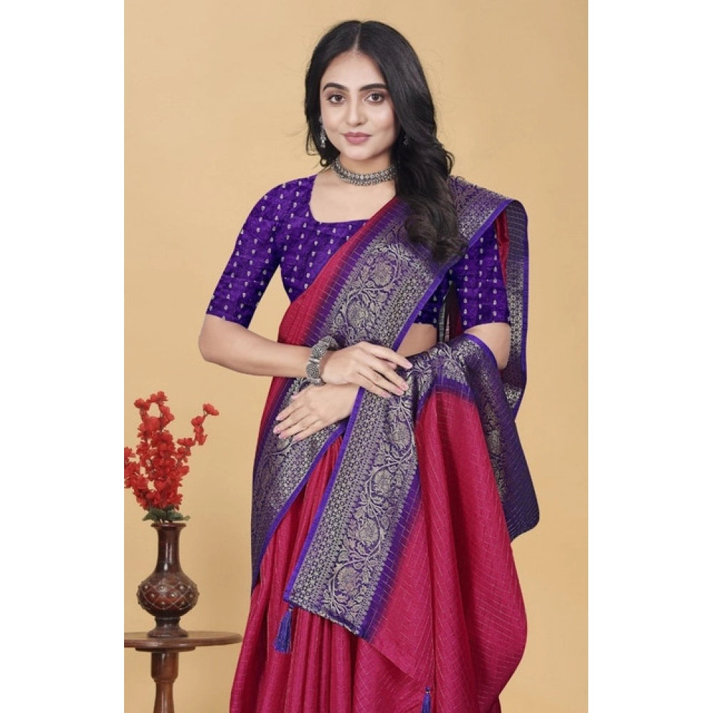 Pink cotton blend checkered saree with unstitched blouse (5.5Mtr), traditional Indian women's fashion accessory