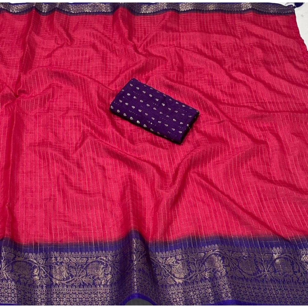 Pink cotton blend checkered saree with unstitched blouse (5.5Mtr), traditional Indian women's attire on hanger