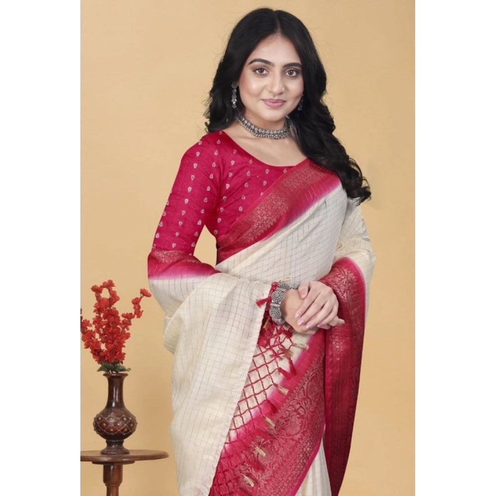 Multi-colored cotton blend checkered saree with unstitched blouse, ideal for traditional Indian wear