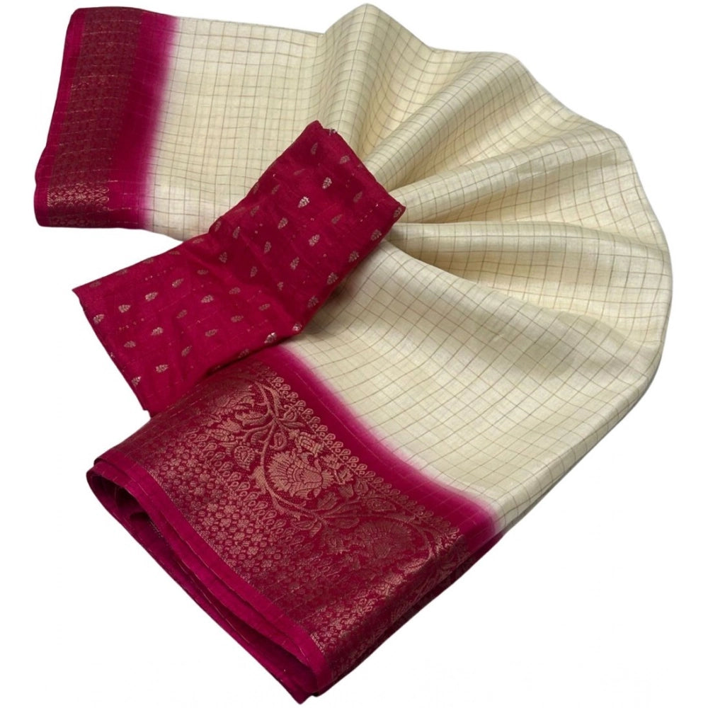 Multicolor cotton blend checkered saree with unstitched blouse, 5.5Mtr for traditional Indian wear