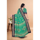 Green art silk printed saree with unstitched blouse (5.5mtr), traditional Indian attire for women