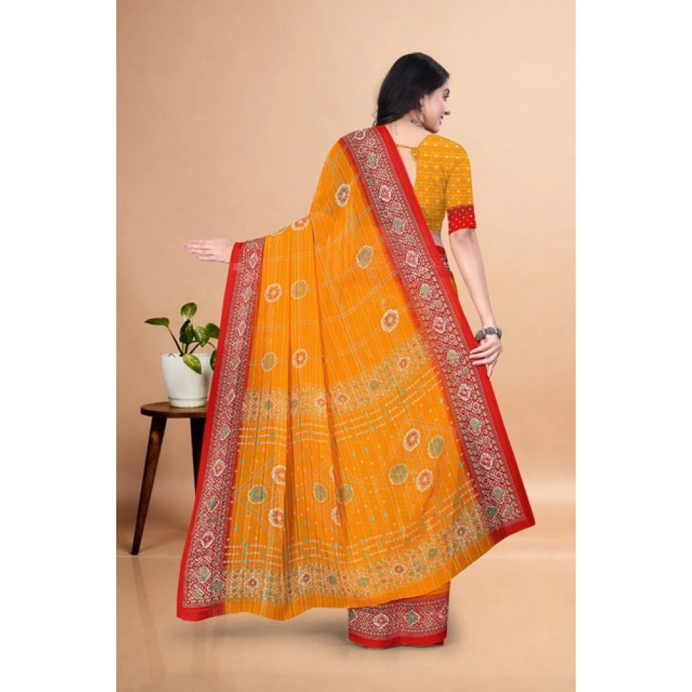 Art silk printed yellow saree with unstitched blouse (5.5Mtr), vibrant Indian fashion accessory for women