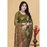 Mehendi art silk printed saree with unstitched blouse (5.5Mtr), vibrant traditional Indian wear
