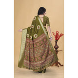 Art silk printed Mehendi saree with unstitched blouse (5.5Mtr) - vibrant floral design, perfect for traditional events