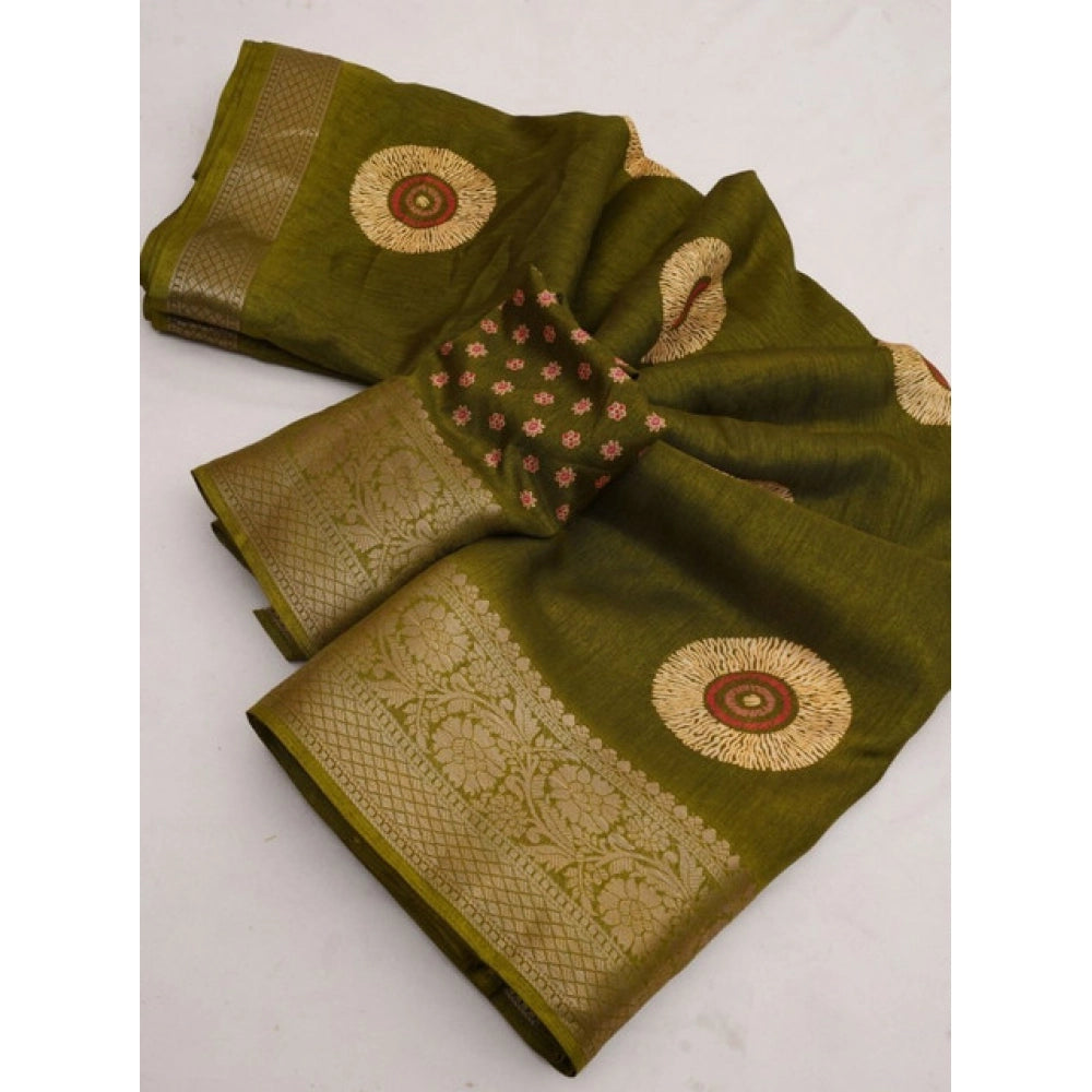 Art silk mehendi print saree with unstitched blouse (5.5mtr) - vibrant, traditional Indian women's wear on mannequin