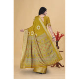 Women's Art Silk Printed Saree With Unstitched Blouse 5.5Mtr (Mustard)
