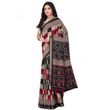 Multicolor dupion silk block-printed saree with unstitched blouse, vibrant Indian wear on mannequin