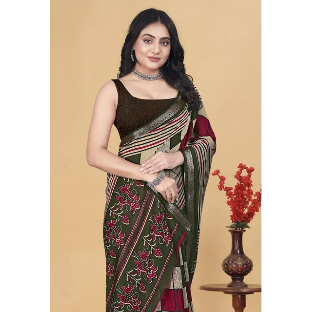 Multicolor dupion silk block-printed saree with unstitched blouse, vibrant Indian ethnic wear on display