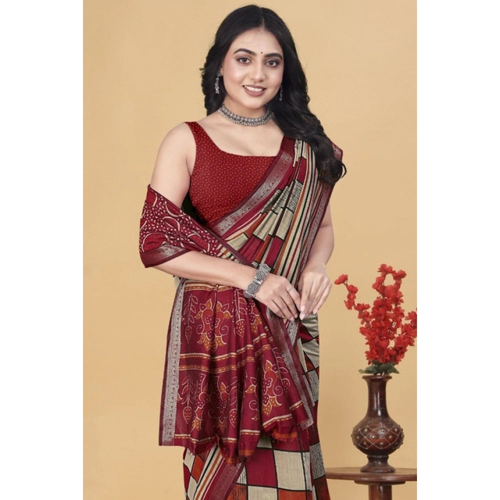 Multicolor dupion silk block-printed saree with unstitched blouse (5.5mtr), elegant fashion accessory on display