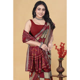 Multicolor dupion silk block-printed saree with unstitched blouse (5.5mtr), elegant fashion accessory on display