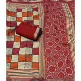 Multi-colored dupion silk block-printed saree with unstitched blouse, vibrant Indian traditional attire for women