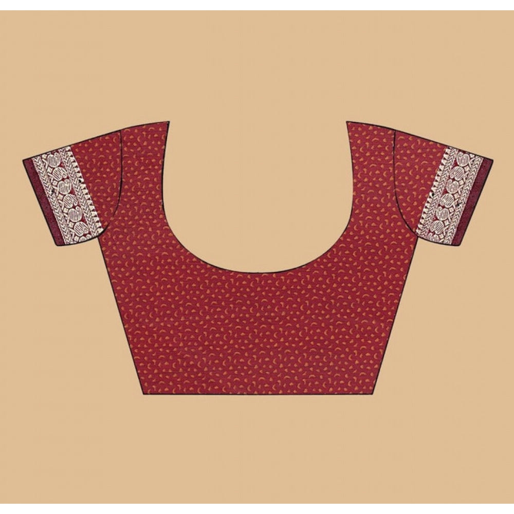 Multi-colored dupion silk block-printed saree with unstitched blouse (5.5mtr) on mannequin