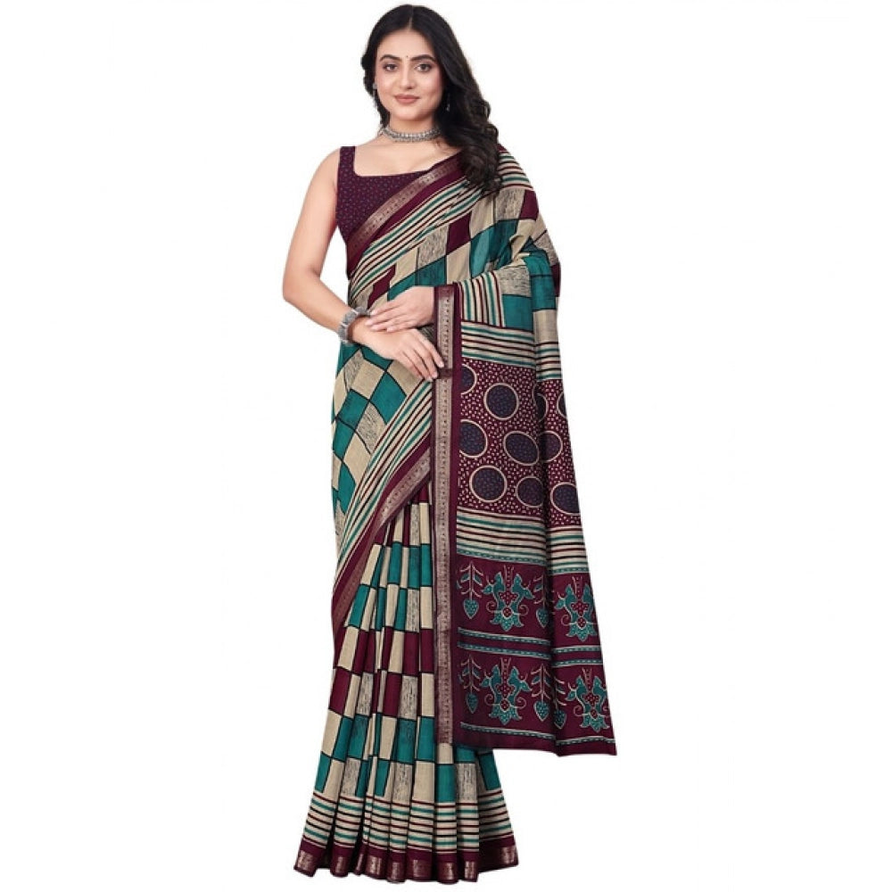 Multicolor Dupion silk block-printed saree with unstitched blouse (5.5mtr), vibrant Indian fashion accessory