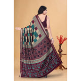 Multi-colored Dupion silk block-printed saree with unstitched blouse, intricate designs for traditional Indian wear