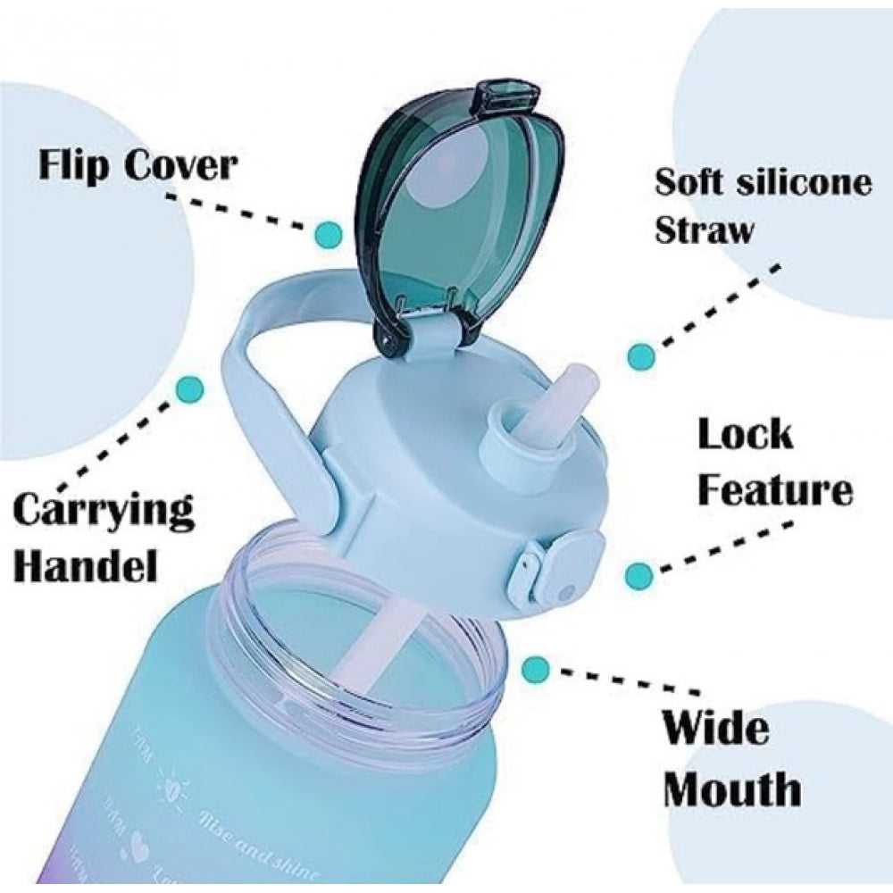 { "alt_text": "Multicolor Tritan gym water bottles set of 3, leakproof hydration tracker with time marker for workout" }