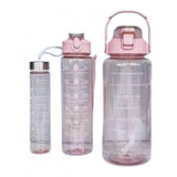 { "alt_text": "Pink BPA-free motivational water bottles set of 3, leakproof hydration tracker for gym fitness lifestyle" }