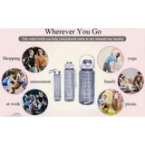 { "alt_text": "Pink BPA-free motivational water bottles set of 3, leakproof hydration tracker for gym fitness lifestyle" }