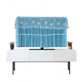 { "alt_text": "Blue fabric LED TV cover for 28-55 inch screens, seamless dust protection for living room entertainment area" }