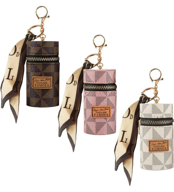 Multicolor checkered PU leather mini keychain bag with zipper closure for lipstick and small essentials