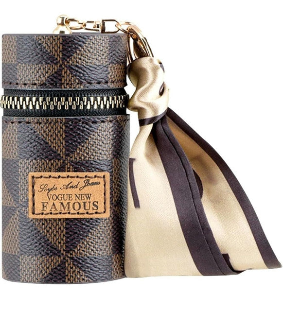 Multicolor checkered PU leather mini keychain bag with zipper closure for lipstick and small essentials