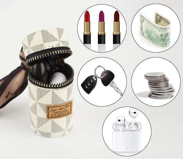Multicolor checkered PU leather mini keychain bag with zipper closure for lipstick and small essentials