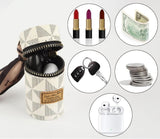 Multicolor checkered PU leather mini keychain bag with zipper closure for lipstick and small essentials
