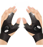 Black polyester LED flashlight gloves with index finger and thumb lights for hands-free outdoor use
