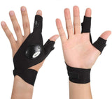 Black polyester LED flashlight gloves with index finger and thumb lights for hands-free outdoor use