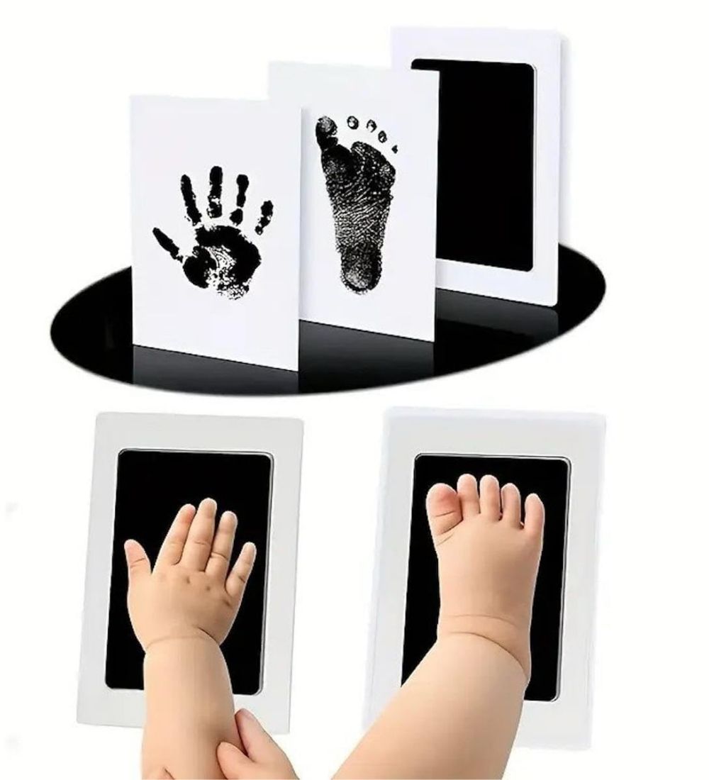 White hypoallergenic baby hand and foot print ink pad kit for capturing clear, detailed newborn memories