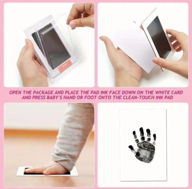 White hypoallergenic baby hand and foot print ink pad kit for capturing clear, detailed newborn memories