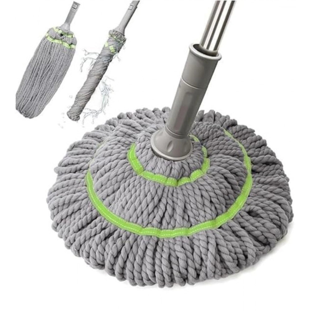 { "alt_text": "Grey microfiber twist mop for floor cleaning, deep dirt removal, hardwood tile laminate cleaner on display" }