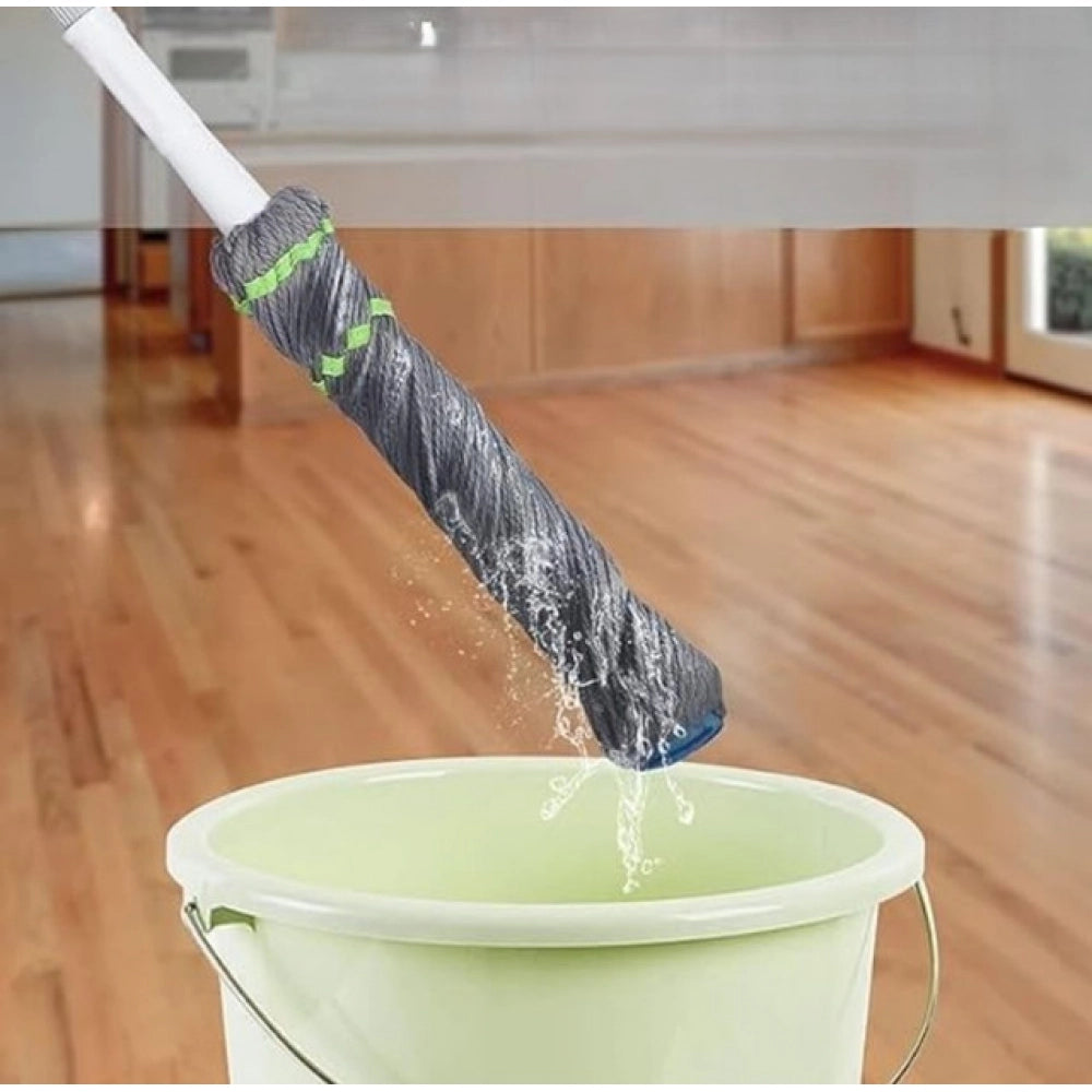 { "alt_text": "Grey microfiber twist mop for floor cleaning, deep dirt removal, hardwood tile laminate mopping tool" }