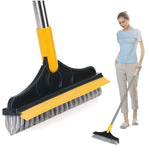 Multicolor 2-in-1 scrubbing brush with hard bristles and wiper for cleaning bathroom and kitchen floors