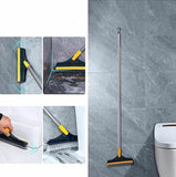 Multicolor 2-in-1 scrubbing brush with hard bristles and wiper for cleaning bathroom and kitchen floors